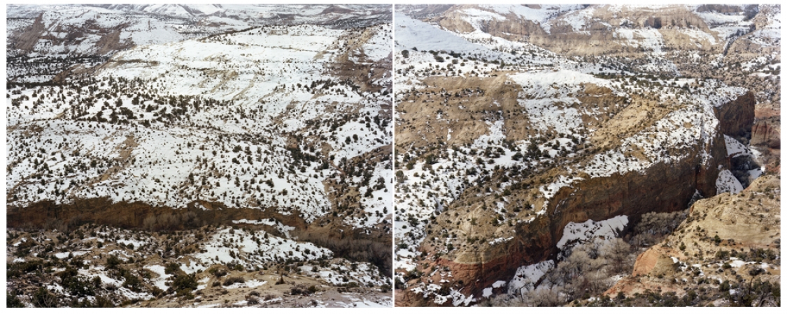 Laura McPhee<br /> <em>Calf Creek Canyon From Devils Backbone Highway, Utah </em>(diptych)<em>, </em>2010<br /> Archival Pigment Ink Prints<br /> 24 x 60" &nbsp; &nbsp; &nbsp;Edition of 5<br /> 30 x 80" &nbsp; &nbsp; &nbsp;Edition of 5<br /> 40 x 100" &nbsp; &nbsp;Edition of 5<br /> 50 x 120" &nbsp; &nbsp;Edition of 5<br /> 60 x 150" &nbsp; &nbsp;Edition of 5