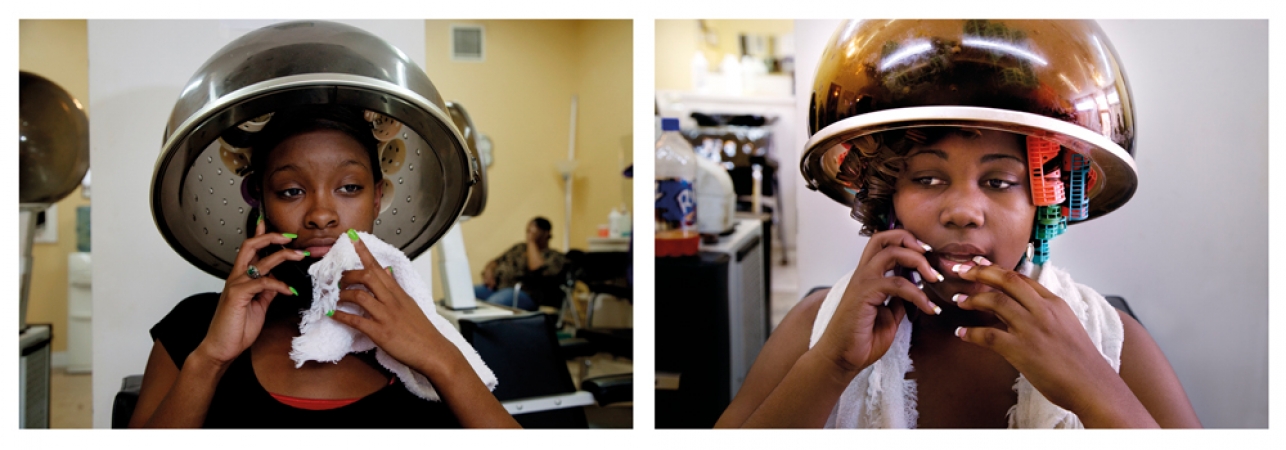 Gillian Laub<br /> <em>Keyke and Kera in Dominique’s Personal Touch Hair salon before the black prom</em>, 2009<br /> Archival pigment ink prints<br /> 20 x 24" (each panel) &nbsp; &nbsp;Edition of 8<br /> 30 x 40" (each panel) &nbsp; &nbsp;Edition of 5