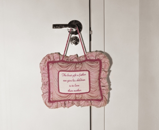 Gillian Laub<br /> <em>Mom's Pillow (The Best Gift), NY, 2004</em><br /> <em>From Family Rename Series, 2007</em><br /> Chromogenic prints<br /> 24 x 20" &nbsp; &nbsp;Edition of 8<br /> 40 x 30" &nbsp; &nbsp;Edition of 5<br /> 50 x 40" &nbsp; &nbsp;Edition of 3