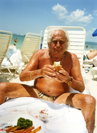 Gillian Laub<br /> <em>Grandpa Eating on the Beach, Naples, FL, 2003</em><br /> <em>From Family Rename Series, 2007</em><br /> Chromogenic prints<br /> 24 x 20" &nbsp; &nbsp;Edition of 8<br /> 40 x 30" &nbsp; &nbsp;Edition of 5<br /> 50 x 40" &nbsp; &nbsp;Edition of 3