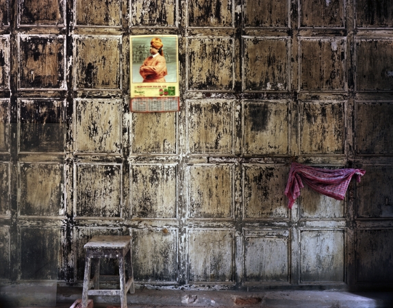 Laura McPhee<br /> <em><span style="font-size:12px;"><span style="font-family: arial, sans-serif;">Swami Vivekenanda Calendar at Bawali Rajbari (Mansion) During Renovation, West Bengal, 2013</span></span></em><br /> Archival Pigment Ink Prints<br /> 30 x 40" &nbsp; &nbsp;Edition of 5<br /> 40 x 50" &nbsp; &nbsp;Edition of 5<br /> 50 x 60" &nbsp; &nbsp;Edition of 5<br /> 60 x 75" &nbsp; &nbsp;Edition of 5