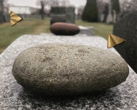 Jude Broughan,Round Stones, Pandemic Cemetery Walk, 2022, archival inkjet print, metalic vinyl, thread, 11 1/2 x 14 in, edition of 5