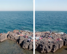 Massimo Vitali<br /> <em>Calafuria Due&nbsp;</em>(#4496-97), 2011<br /> Chromogenic print with Diasec mount<br /> 71 x 95" each panel &nbsp; &nbsp;Edition of 6